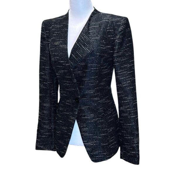 Lafayette 148 - Women’s Tweed Blazer, Silk Blend, Asymmetric, Black/White Size 4 - Picture 3 of 17